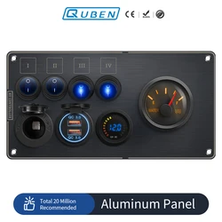 Water Level Gauge for Yacht Rocker Switch Multi-Functions Aluminum Panel LED  Switch DC 12V 24V for RV USB A QC3.0 PD UAB C