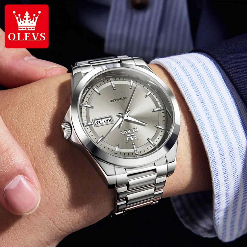 

OLEVS Automatic Men's Watches Business Stainless Steel Strap High Quality Mechanical Wristwatch For Mens Luminous Fashoin Casual