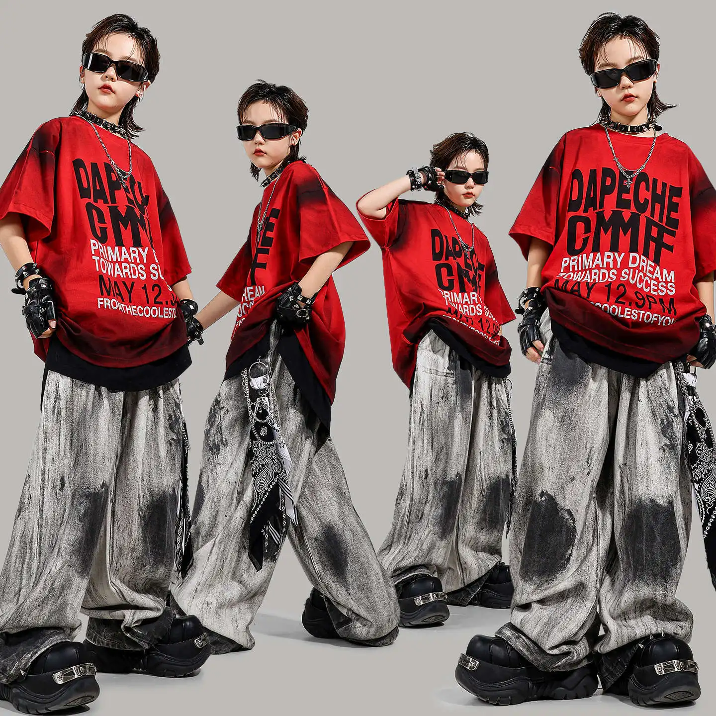 

Kid Kpop Hip Hop Clothing Red Letters T Shirt Top Spray Painted Casual Wide Leg Pants for Girl Boy Dance Wear Costumes Clothes
