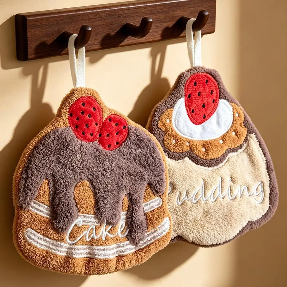 Cute Cake Hand Towel Soft Absorbent Hanging Bath Towels for Kids Kitchen Bathroom Tableware Cleaning Quick Dry Microfiber Cloth