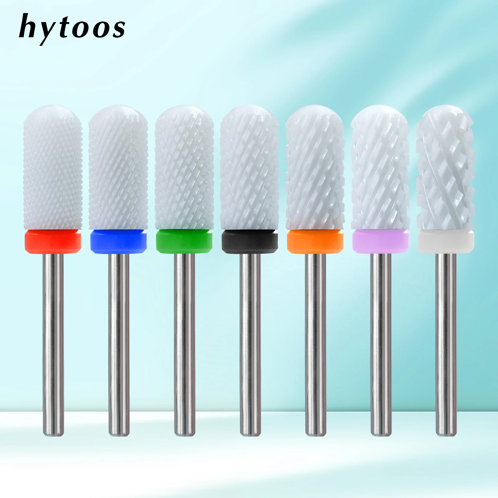 HYTOOS 6*13mm Safety Round Barrel White Ceramic Nail Drill Bits for Remove Gel Polish Pro Manicure Drill Tool Nail Technicians
