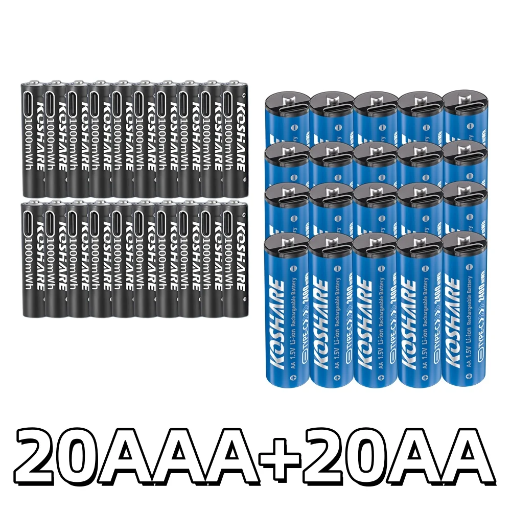 

KOSHARE 1.5V AAA/AA2400mWh 1000mWh Rechargeable Battery Type-C Rechargeable Li-ion Battery For microphone electric toothbrush
