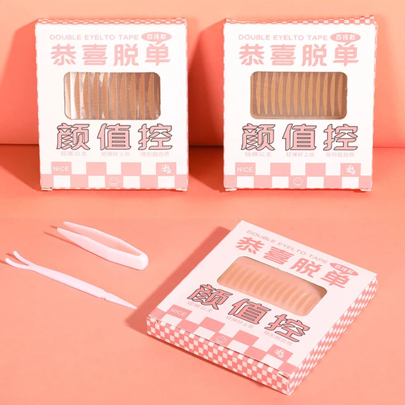 90Pcs/Box Eyelid Tape Sticker Invisible Double Fold Eyelid Lace Paste Beige Stripe Self-adhesive Natural Eye Tape Makeup Tool