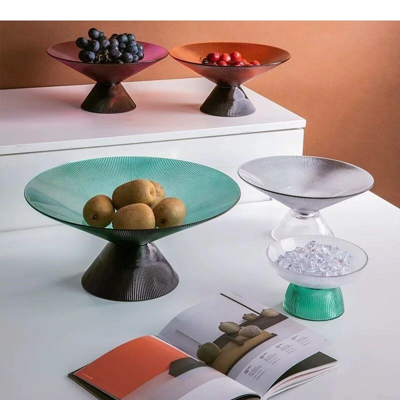 

Round Glass Storage Fruit Tray Desktop Coffee Table Snacks Dried Multifunctional Luxury Home Decor