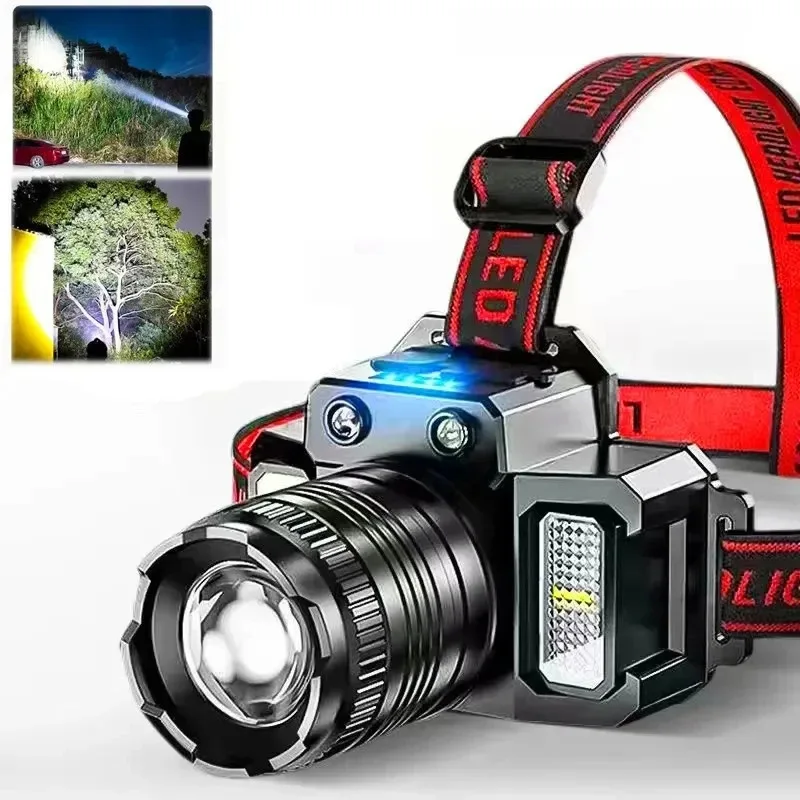 LED Sensor Headlamp 360° Adjustable Angle Zoomable Powerful Camping Search Light with 5 Styles for Outdoor Work Emergency