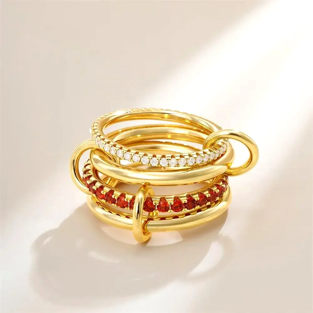316 Stainless Steel PVD Mixed Metals Multi Layered Finger Rings Shiny CZ Zircon Stackable Ring Set Non Tarnish Dainty Jewelry