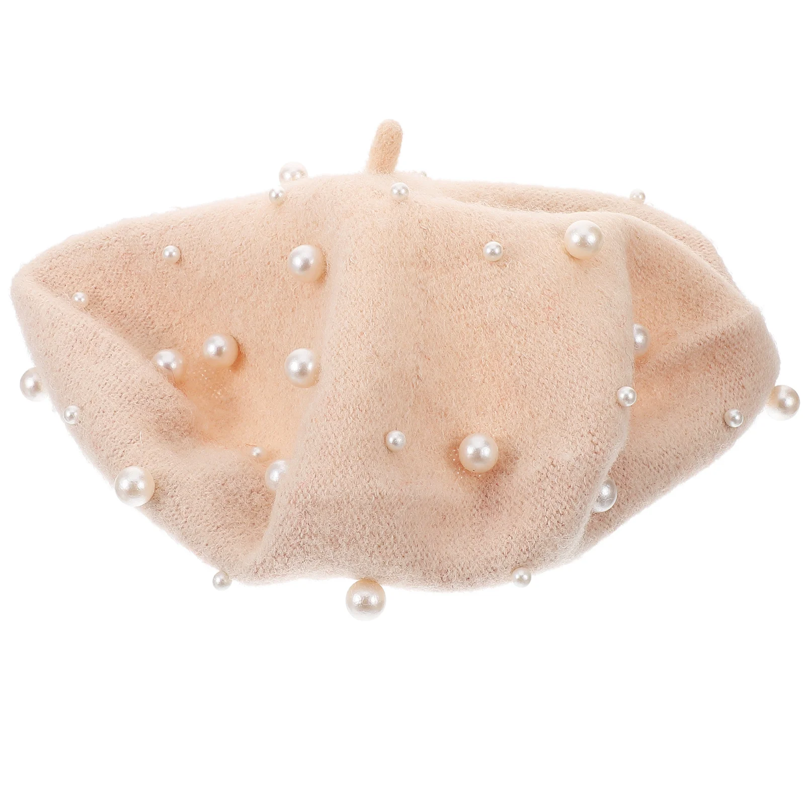 

Women's Pearl Beret Autumn Winter Heavy Work Hat Free Size Beige Beaded Wool Beret Fashion Accessory