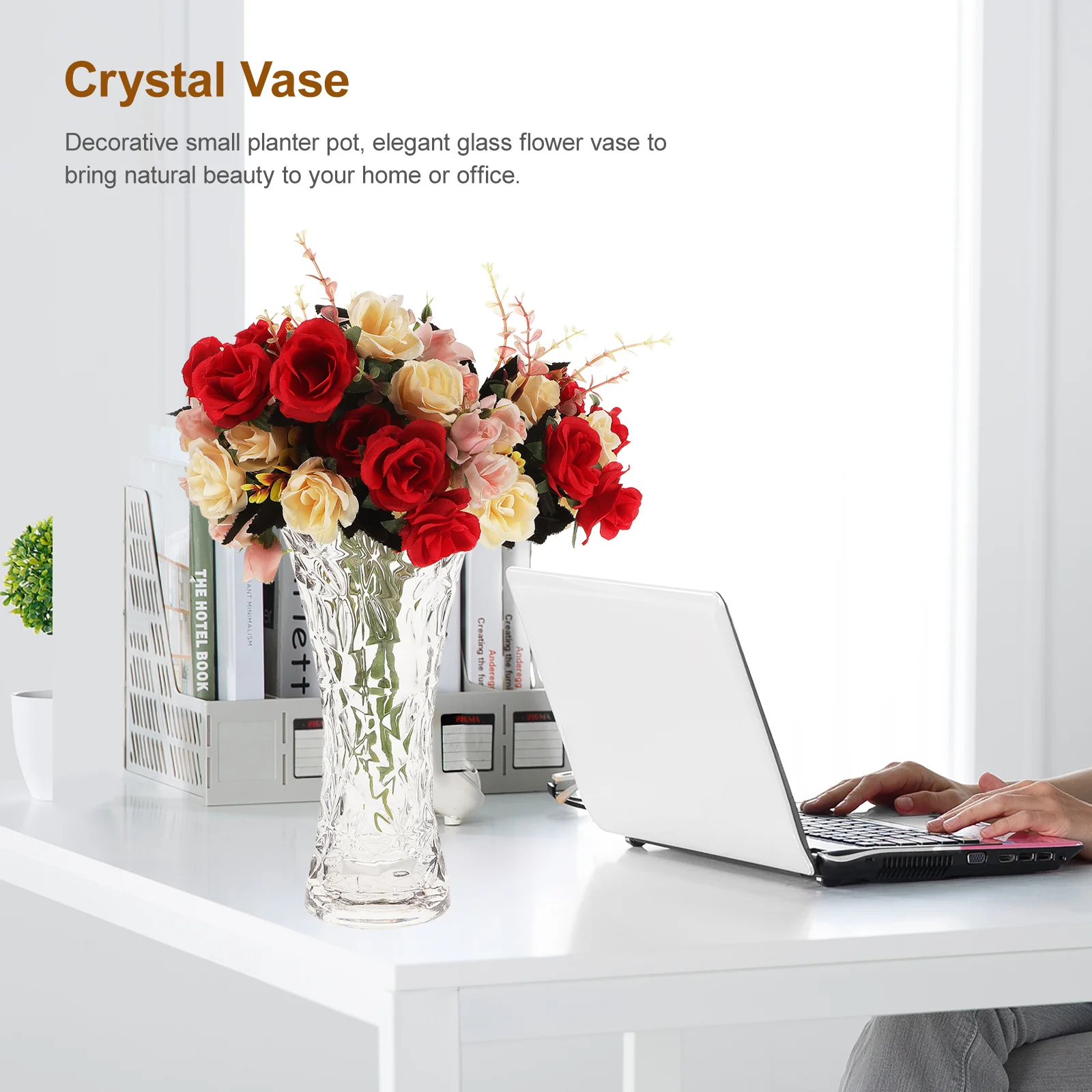 

Crystal Glass Vase Exquisite Craftsmanship Desktop Flower Holder Home Office Glass Vase Flower Bottle Home Decor
