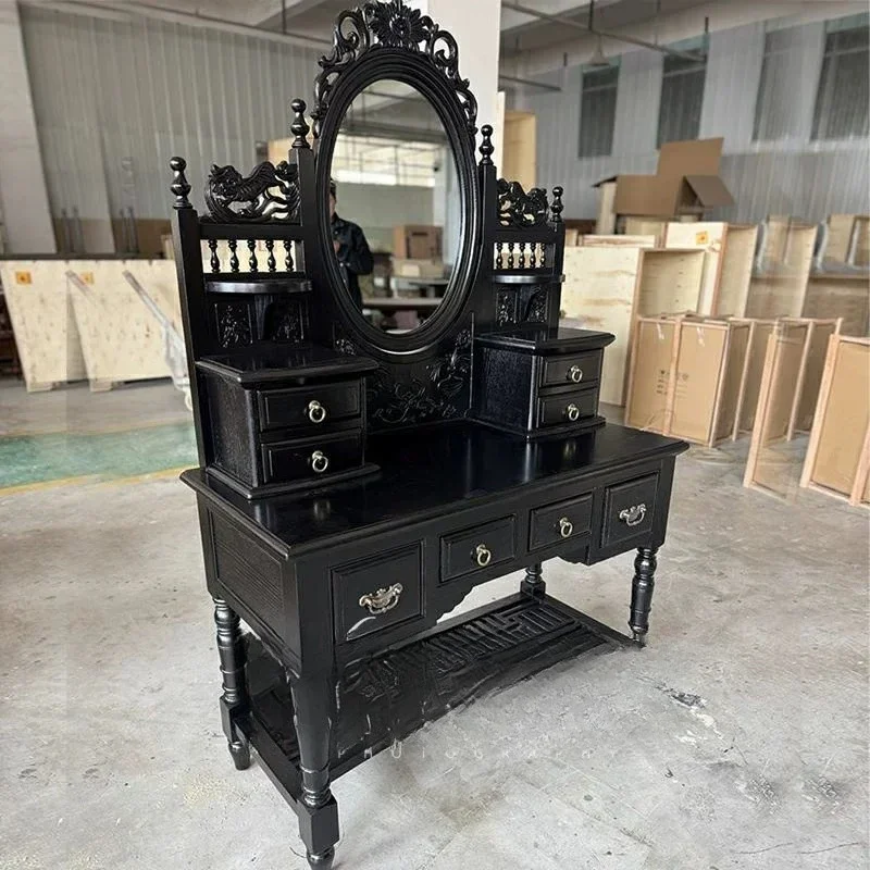 American retro solid wood French country bedroom against the wall makeup table