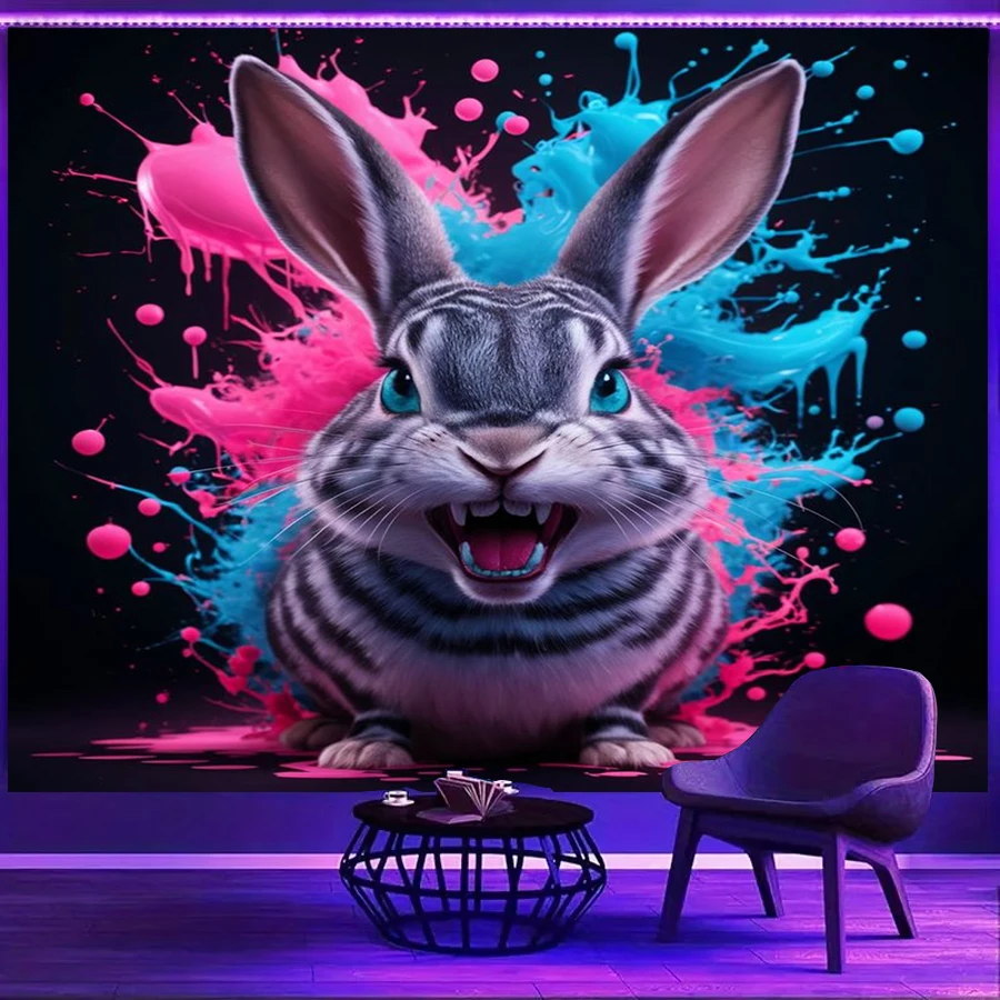 1PC Colorful Rabbit Smile Art Print Backdrop Banner, Bedroom Living Room Photo Background, Polyester, Home Decor, Wall Art