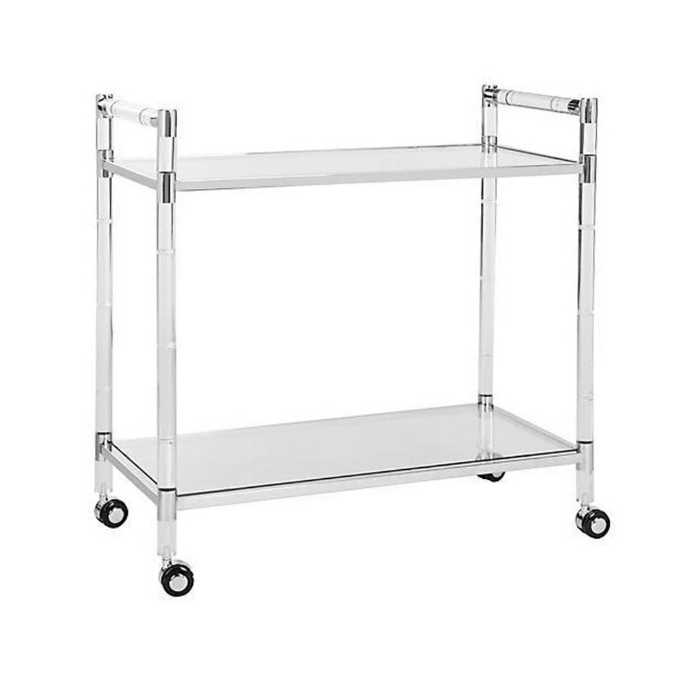 

Stainless Steel Trolley Hotel Restaurant Service Delivery Move Car Transparent Double Acrylic Trolley