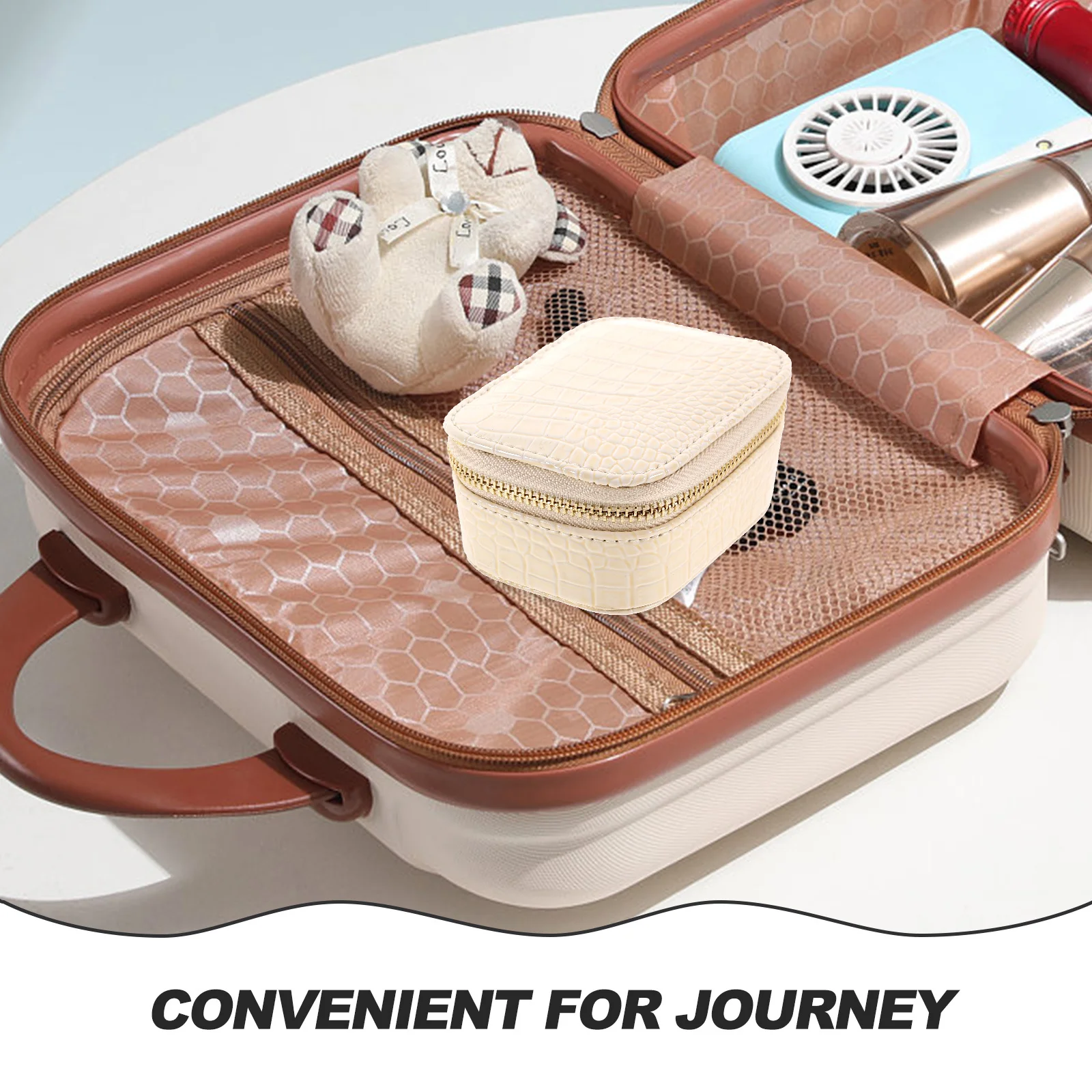 Kompakte Reise-Schmuckschatulle, PU-Material, Reißverschluss-Design, kleiner tragbarer Schmuck-Organizer, Aufbewahrungskoffer für Frauen und Mädchen