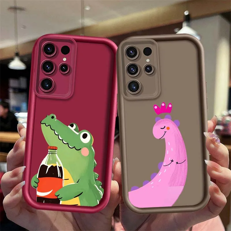 Cute Dinosaur Drink Cover For Samsung Galaxy S26 S25 S24 S23 S22 S21 S20 Ultra Plus FE 5G Eye Ladder Phone Case