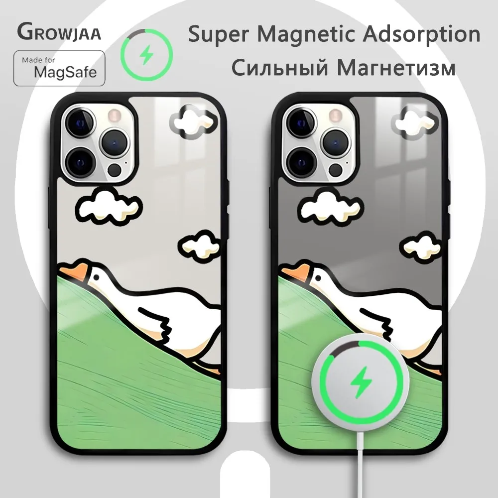 

Leisure Cartoon Duck Phone Case For iPhone 16 15 14 13 12 11 Pro Max Plus Mini New Magsafe Mirror Wireless Magnetic Cover