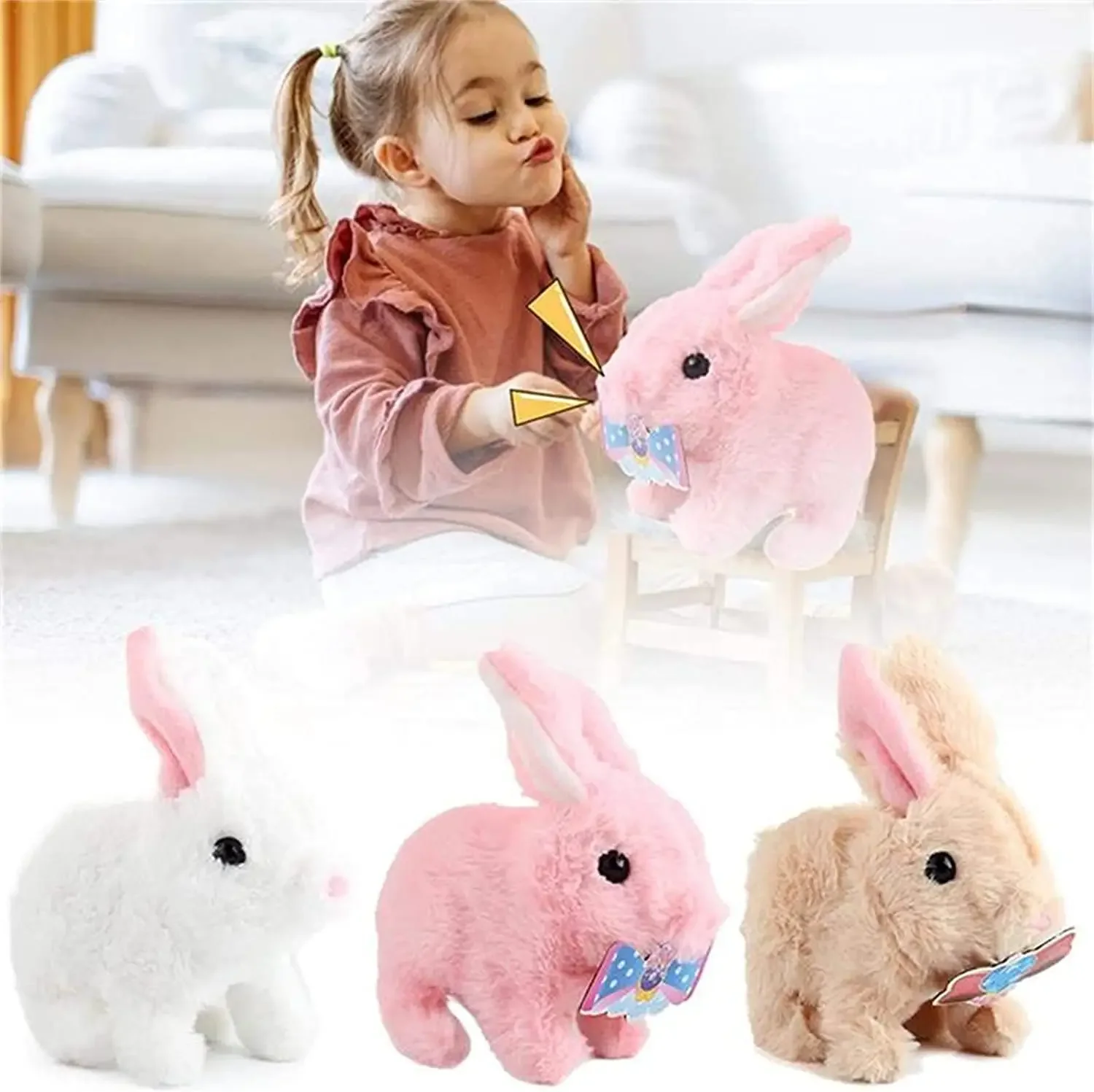 Interactive Rabbit Toys Plush Stuffed,7'' Walking Bunny Toy with Sounds and Movements,Easter Plush Stuffed Bunny Toys for Kids