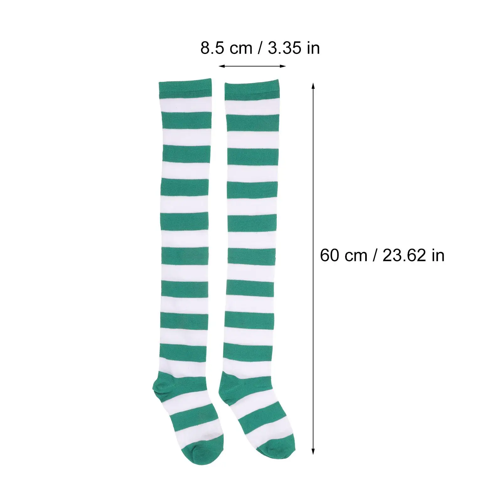 Grün-weiße, breite, gestreifte, oberschenkelhohe Strümpfe für Damen, Overknee-Socken, langlebige Polyester-Strumpfwaren, Beinbekleidung für Party, Festival – Detail 3