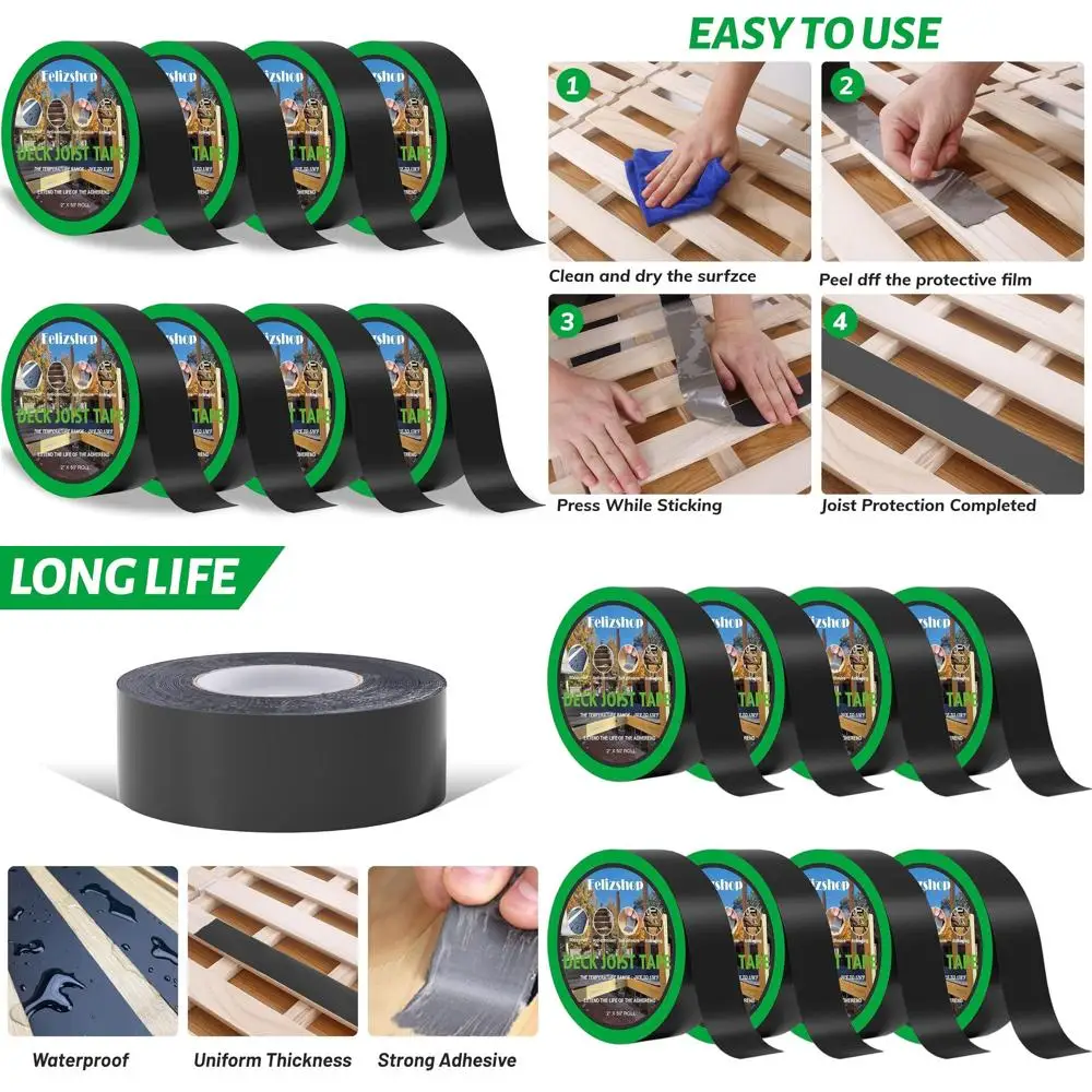 

2 рулона по 50 футов водонепроницаемой бутиловой ленты для балок террасы - самоклеящаяся, устойчивая к погодным условиям, антикоррозийная, черная (8 рулонов)