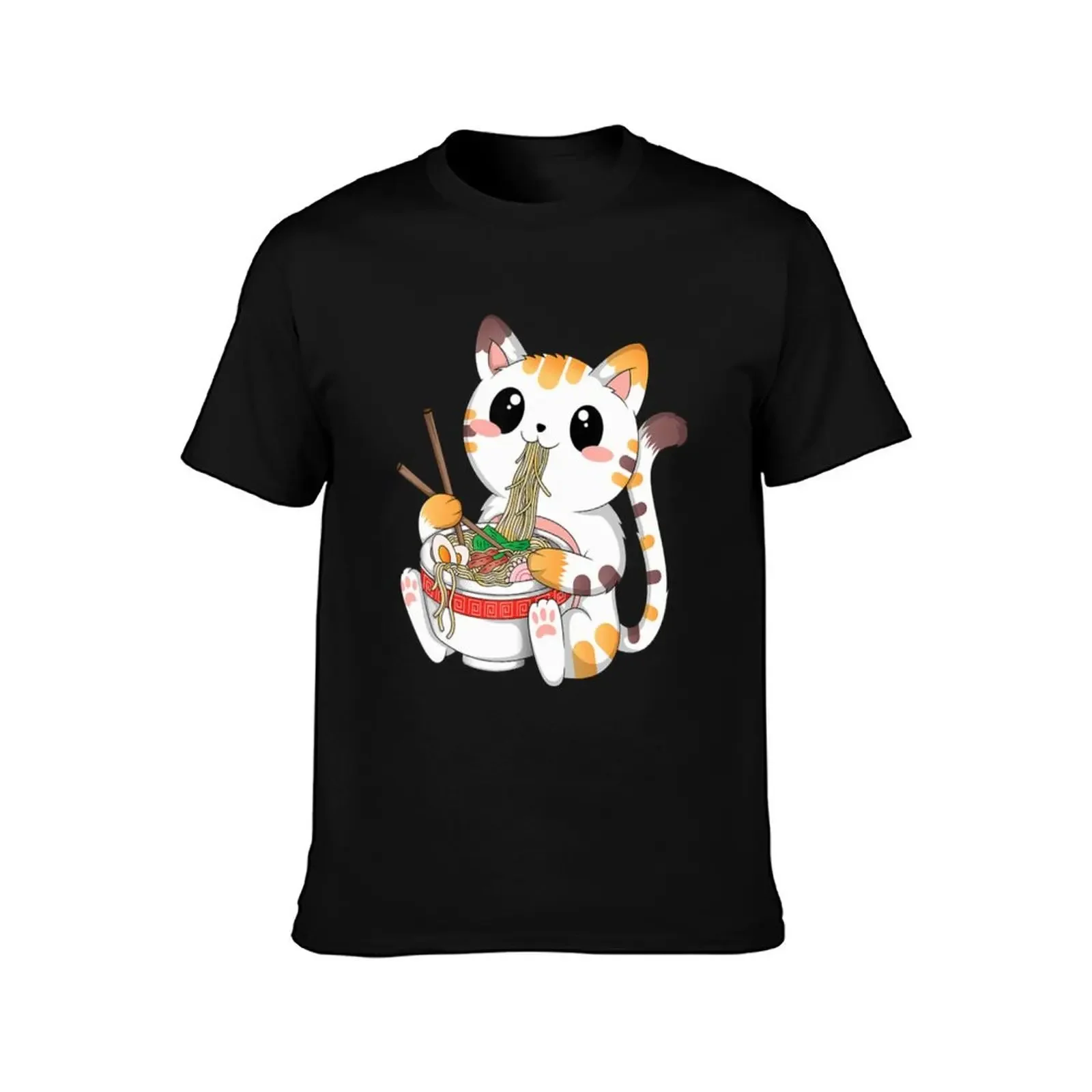 Cute Kawaii Cat Ramen Noodles Anime Neko Japanese Aesthetic T-Shirt quick drying quick-drying plus size men clothing