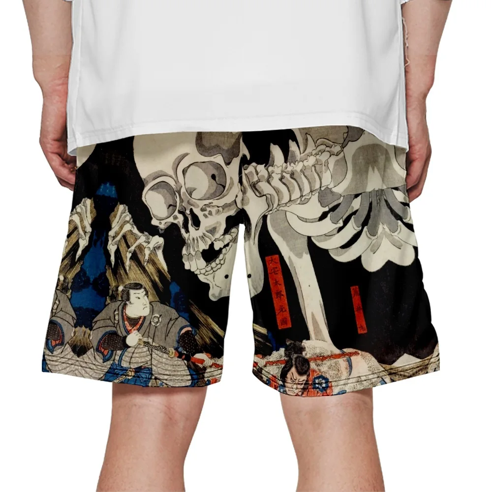 

Casual Skeleton Print Short Pants Sports Shorts Mens Elastic Waist Board Shorts Gym Sweat Shorts