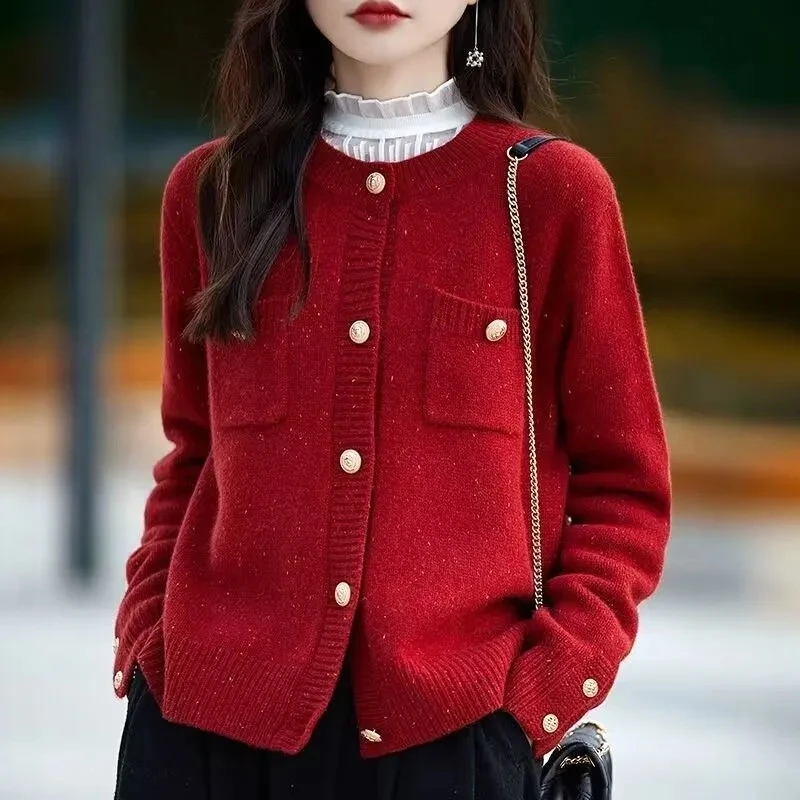 

Small Fragrant Style Cardigan Jacket Women 2026 Spring Autumn New Round neck Long sleeves Sweater Coat Women's Short Outwear top
