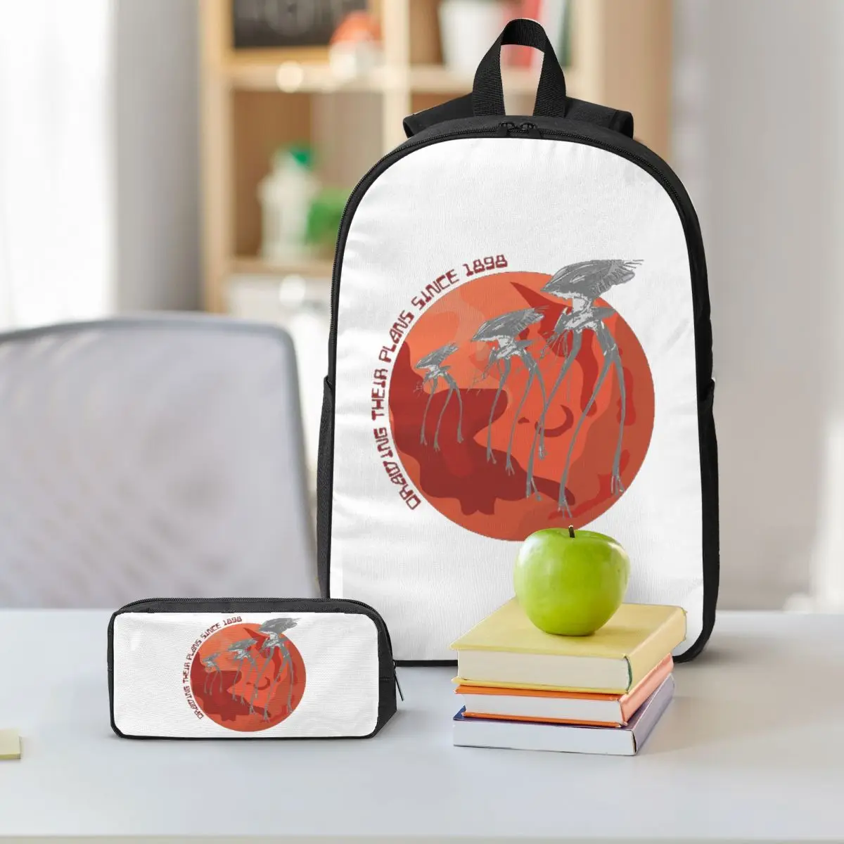 War Of The Worlds Drawing Their Plans Since 1898 Backpack BookBag School Bag Shoulder Bags 3ps Insulated Lunch Bag Pencil Case