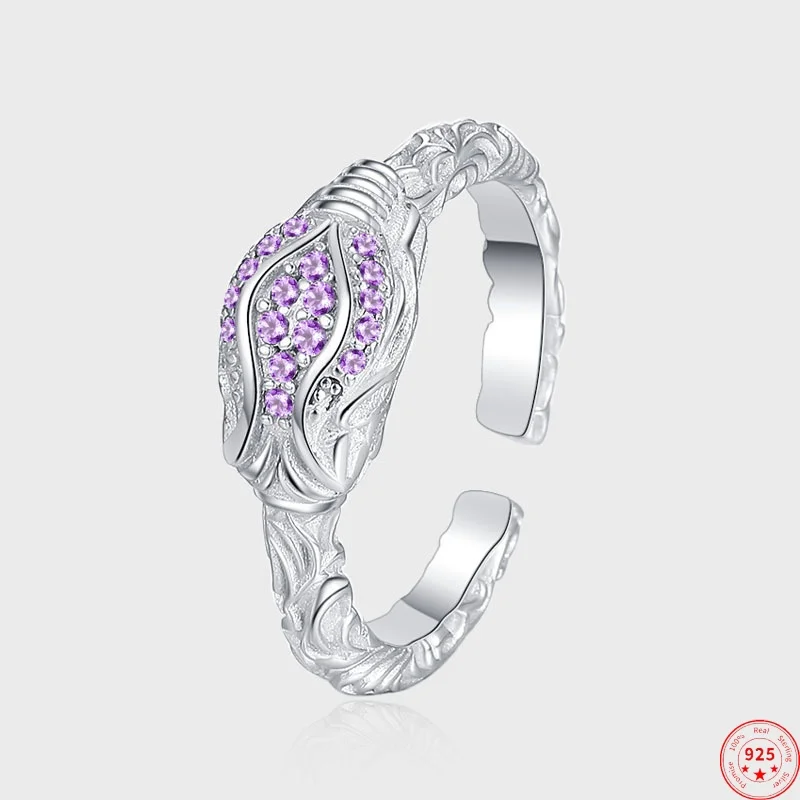 S925 Sterling Silver Rings for Women New Fashion Electroplating Platinum Eternal Rattan PurPle  Zircon Jewelry