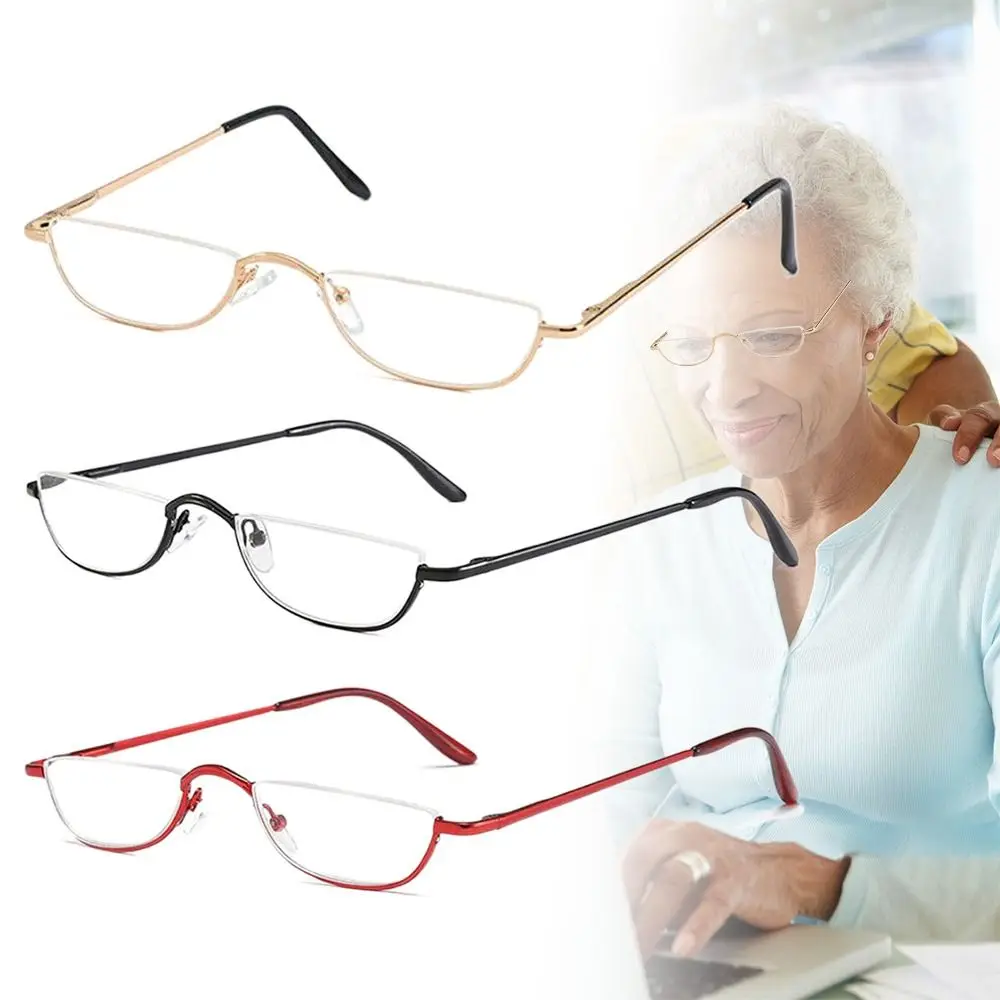 Flexible Portable Spring Hinge Half Frame Metal +1.00~+4.0 Diopter Eyeglasses Reading Glasses Half Moon Reading Glasses