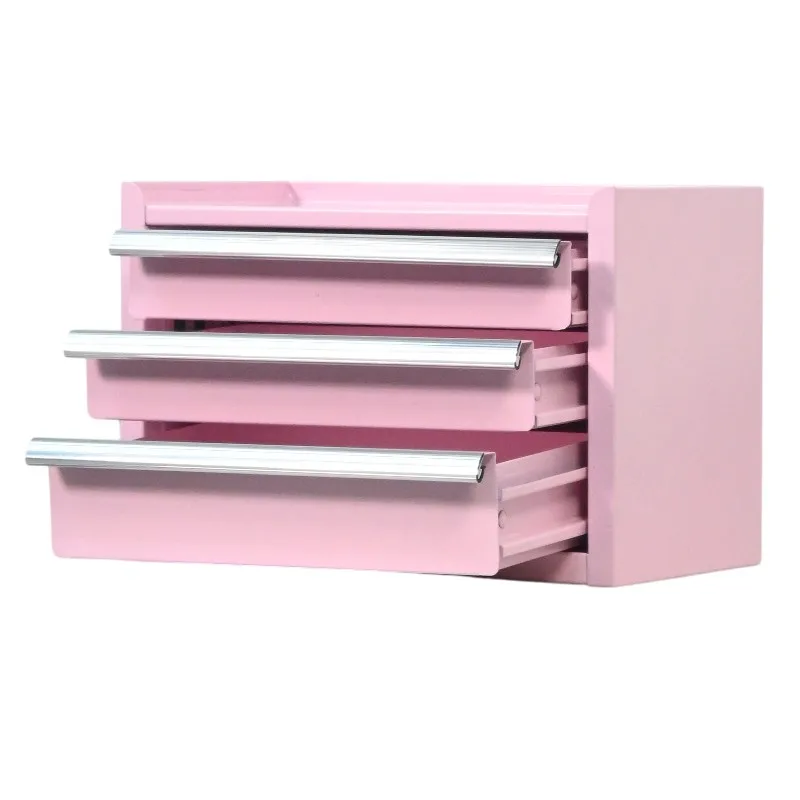 a forHigh Quality Pink 3 Drawer Mini Tool Box Metal Desktop Storage Organizer for Office Tools and Cosmetic Jewelry
