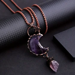 YEEVAA 1PC Star Moon Amethyst Natural Stone Necklace Pendant Jewelry Gift(Comes With Original Necklace)