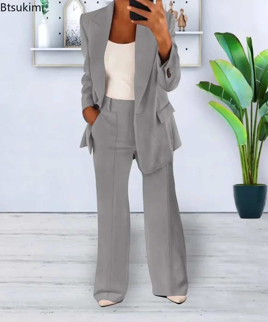 New 2024 Women\'s 2PCS Pants Sets Business Office Ladies Formal Blazer and Pants Sets Oversized Tracksuit Sets Female Outfits 5XL