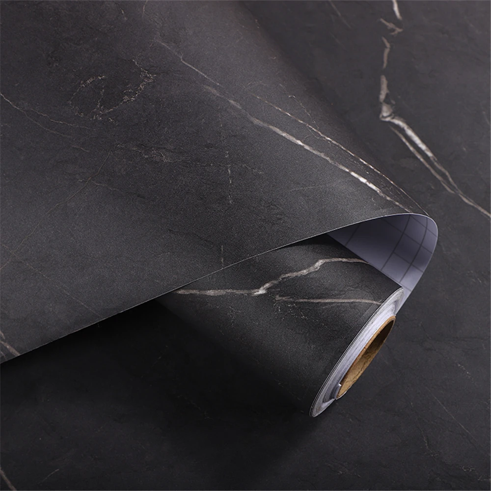 MatteThick Black Marble Pattern Self-Adhesive Wallpaper Waterproof Film Furniture Kitchen Countertop Oil-Proof Rock Wall Sticker