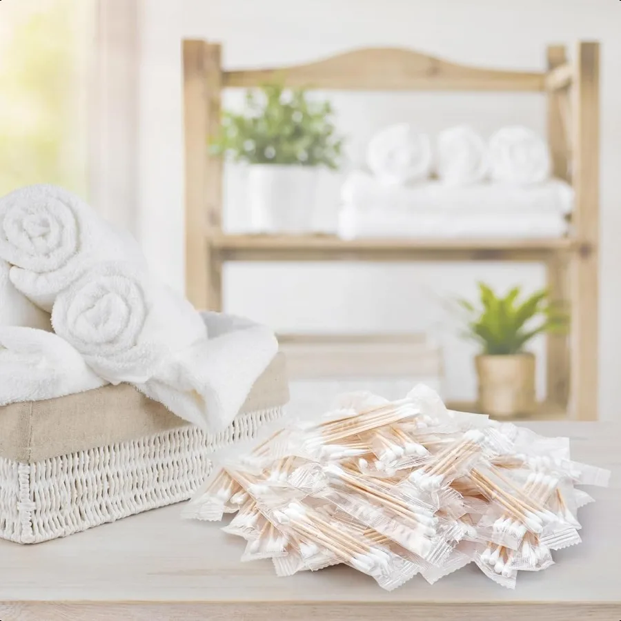 200 Pack Cotton Swabs Individually Wrapped Cotton Swab Individually Wrapped Double Tipped Wooden Sticks for Ear Makeup 4pcs per