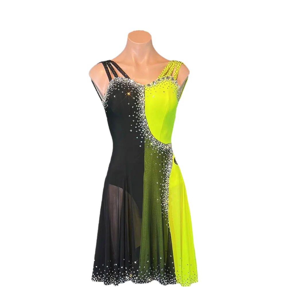 Latin Dance Adult And Children'S Dress High-End Custom Splicing Color Mesh Cha Cha Tango Women'S Professional Clothing