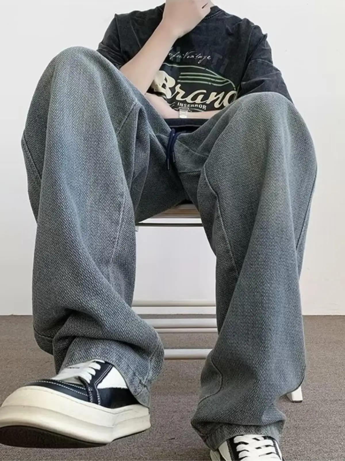 

Мужские джинсы свободного прямого кроя, осенне-зимние, больших размеров (до 300 фунтов), в американском уличном стиле, модные, с эффектом потертости