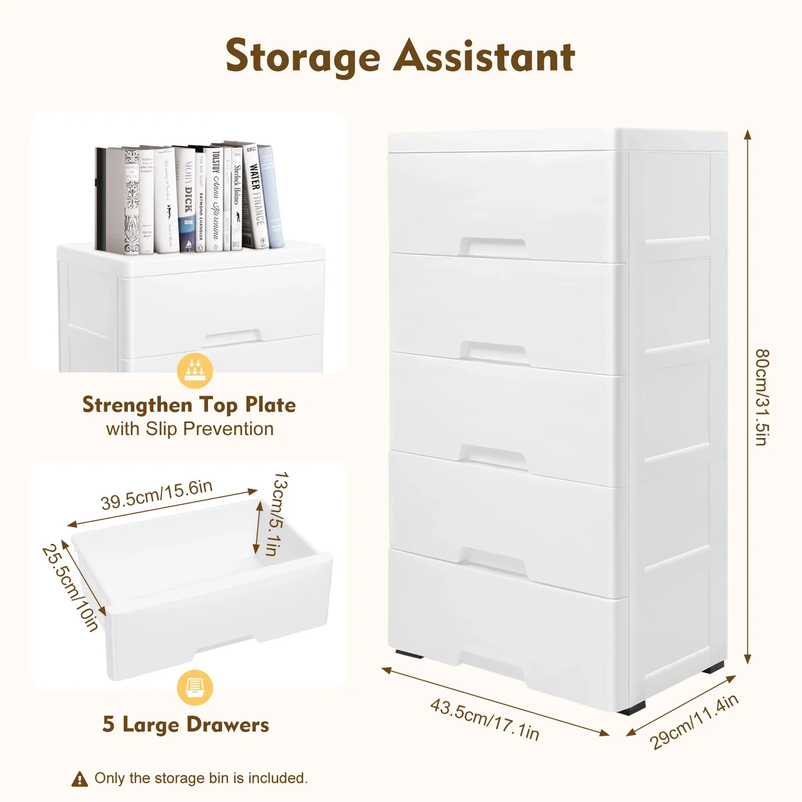 

White Closet Storage Cabinet With 5 Drawers Dresser Organizer Tall Drawer For Clothes Playroom Bedroom Furniture