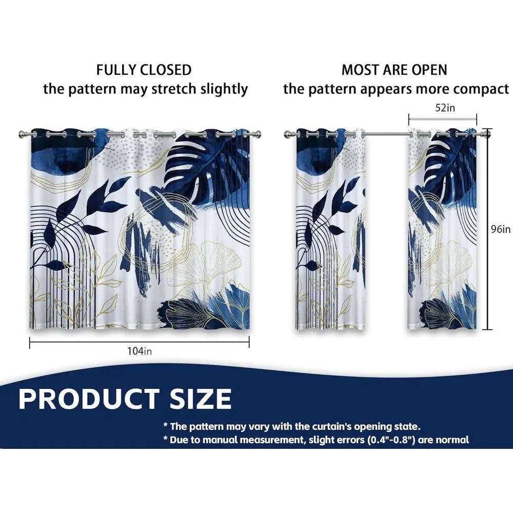 ستائر النخيل الحديثة باللونين الأزرق الداكن والأبيض في منتصف القرن، طراز بوهو، 96 طول، 2 لوحة، 52x96