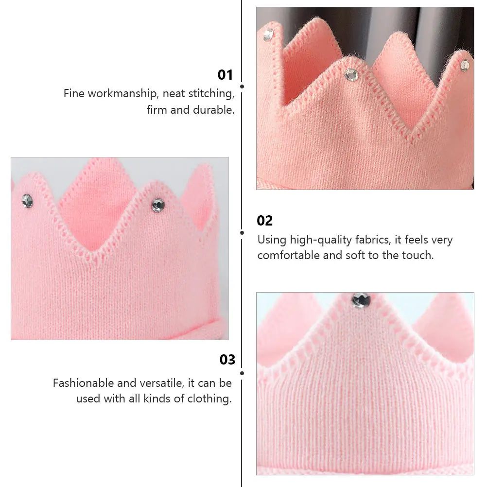 

Knitted Crown Hat Baby Adorable Winter Warm Pink Crown Shaped Beanie for Newborns Fine Workmanship Soft Comfortable Ear