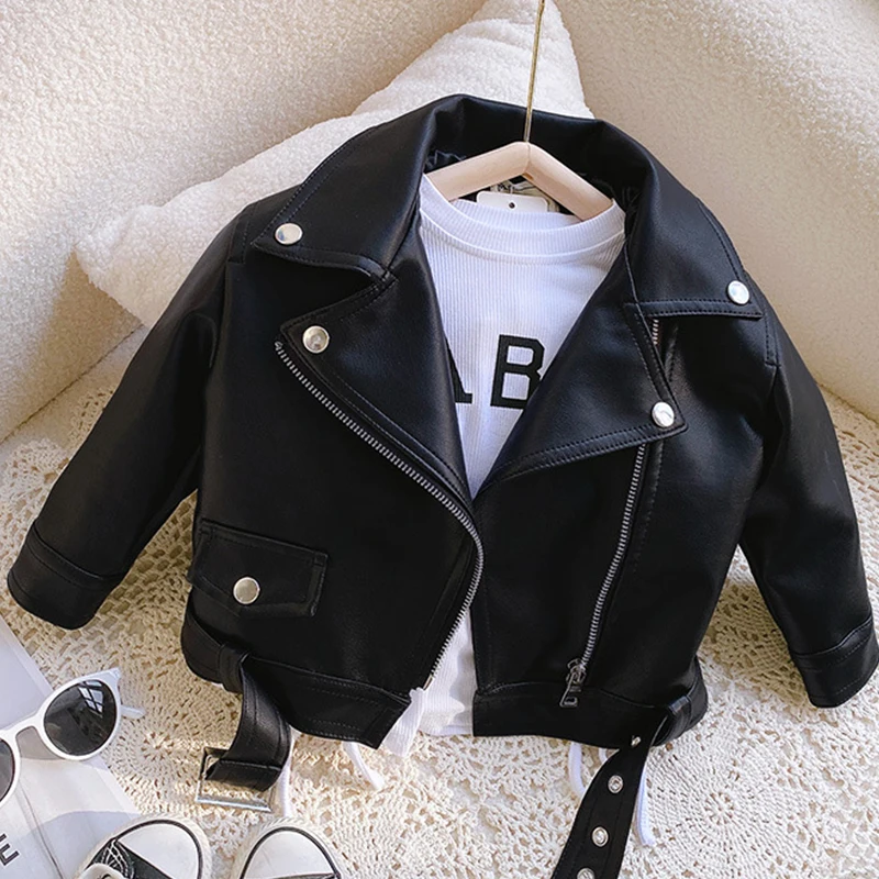 1pcs Kids Leather Jackets Boys Girls Classics Handsome Coat Spring Autumn Children Clothing Outerwear Zipper Fly Coats Baby Tops