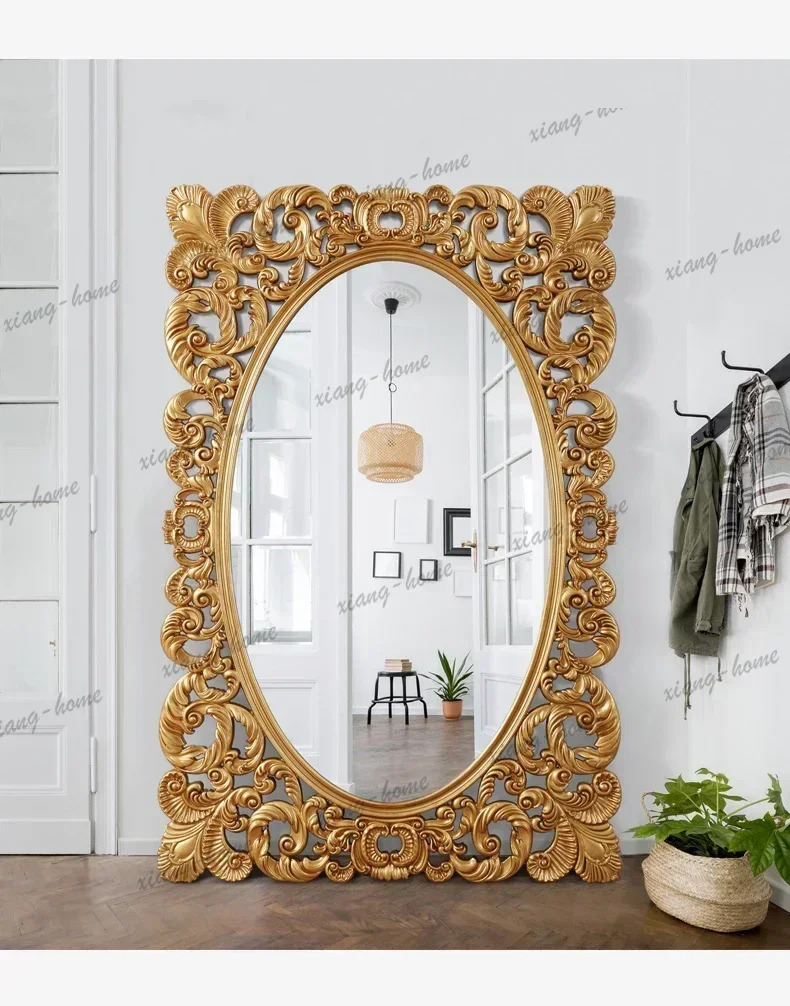 Luxurious Full-length Mirror French Vintage Carved Floor Decorative Mirror