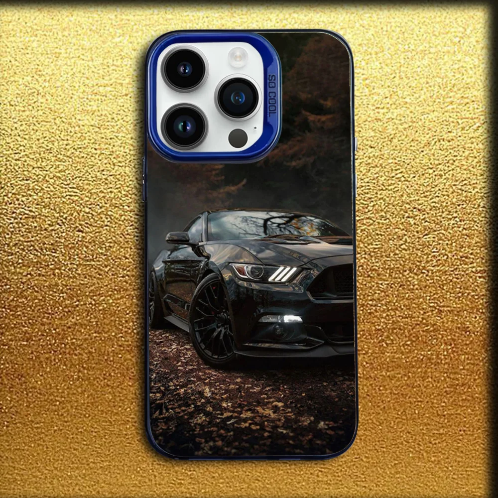 حافظة هاتف F-Fords Car Mustang لهاتف iPhone 16,15,14,13,12,11,Mini,Pro,MAX غطاء سيليكون أزرق غير لامع