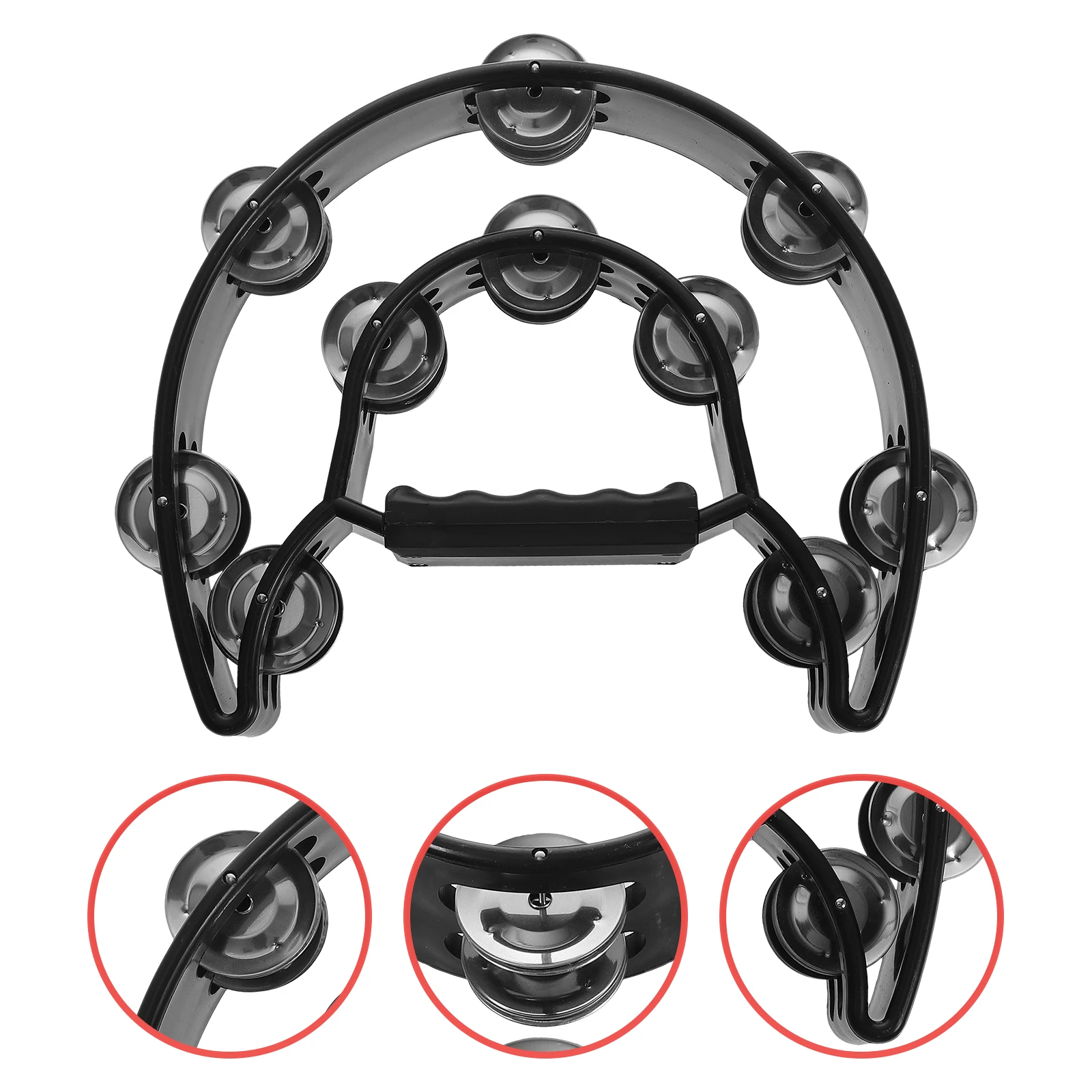 

Hand Tambourine Double Row Metal Jingles Moon Percussion Rubber Handle Crisp Sound Durable Ergonomic Design