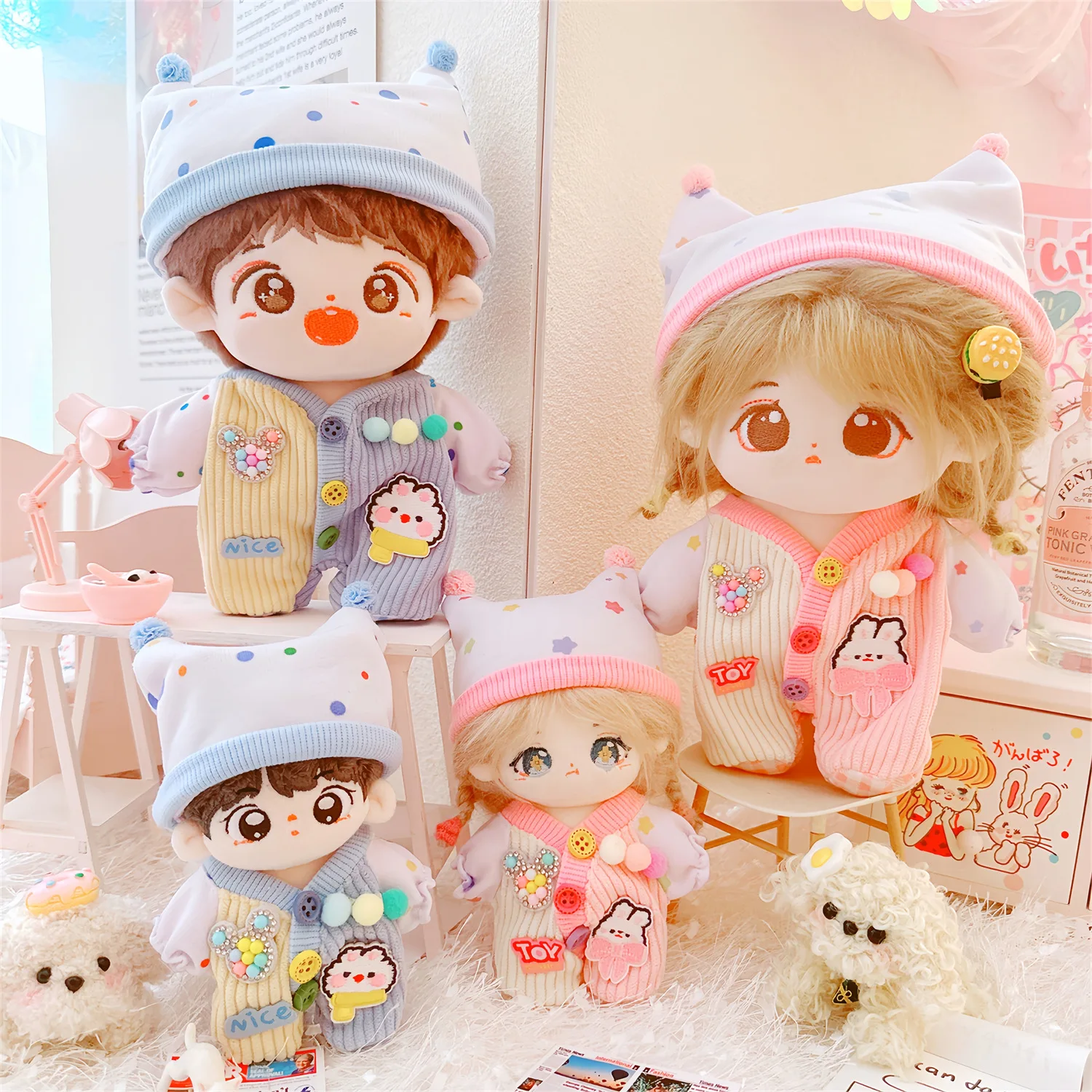 10/20cm Kawaii Idol Doll Clothes for Pink Blue Pajamas Set Cute Stuffed Cotton Doll Clothes DIY Dress Up Changing Clothes Games