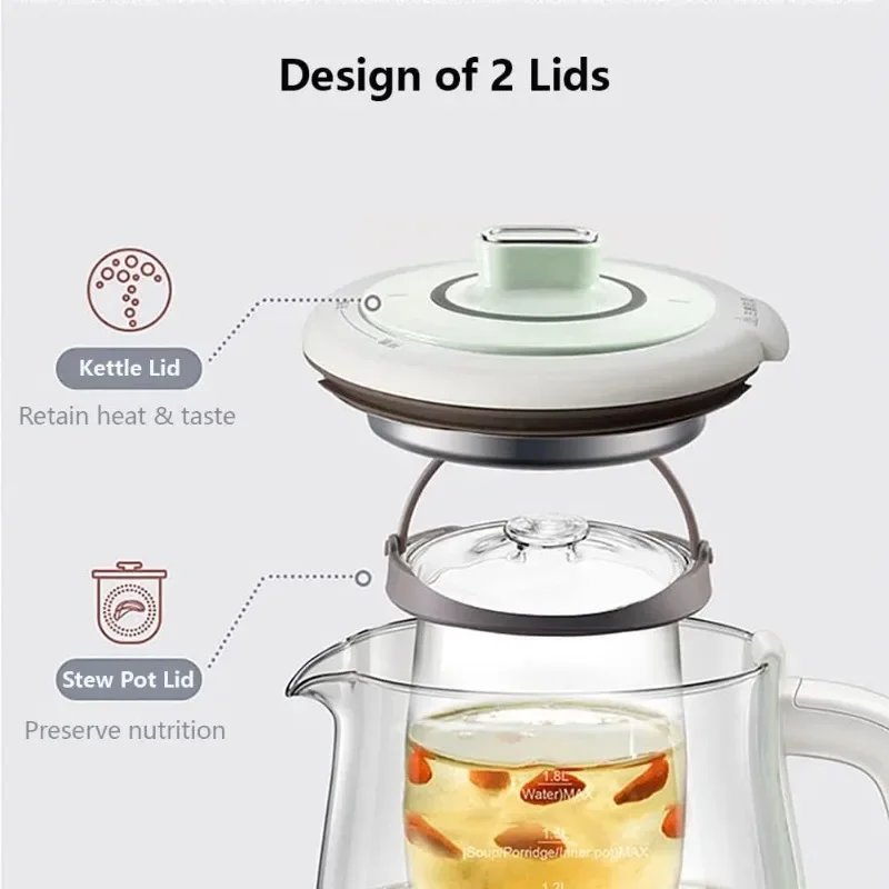 HAOYUNMA Health Pot, Electric Kettle Tea Maker with Infuser, Glass Kettle & Stew Pot, 16 Menus 1.8L 120V, Green