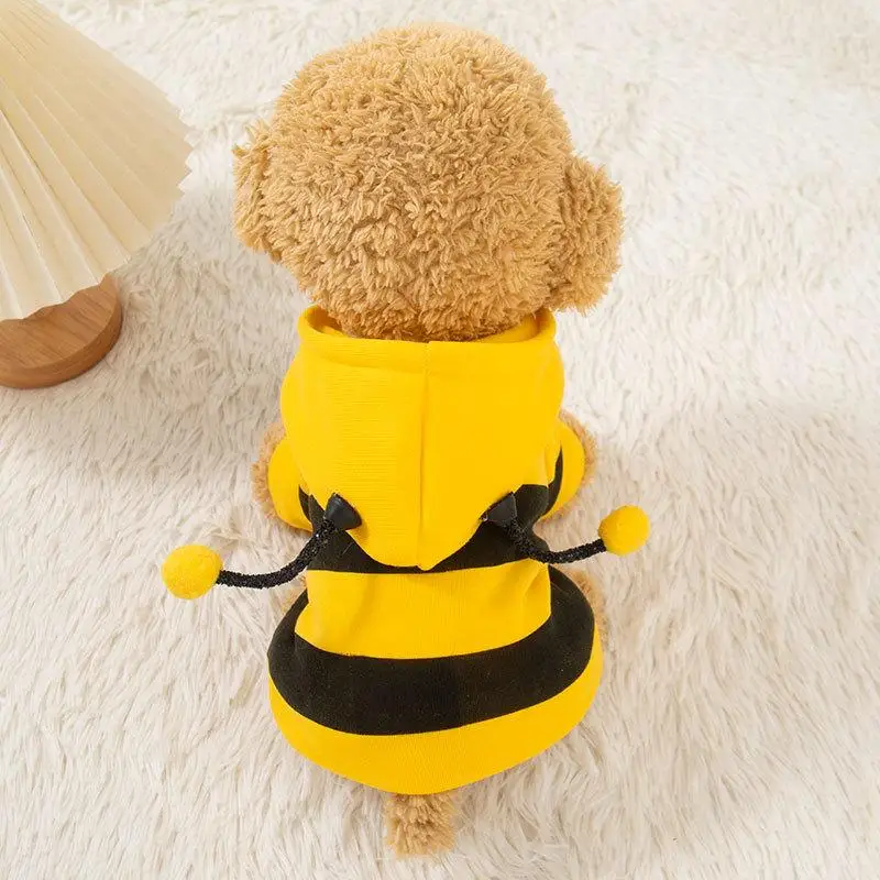 Bienen-Haustier-Hoodie Winter Warmer Fleece Hunde- und Katzenkostüm Cosplay Pullover Outfit für kleine und mittelgroße Welpen und Kätzchen für die Feiertage – Detail 6