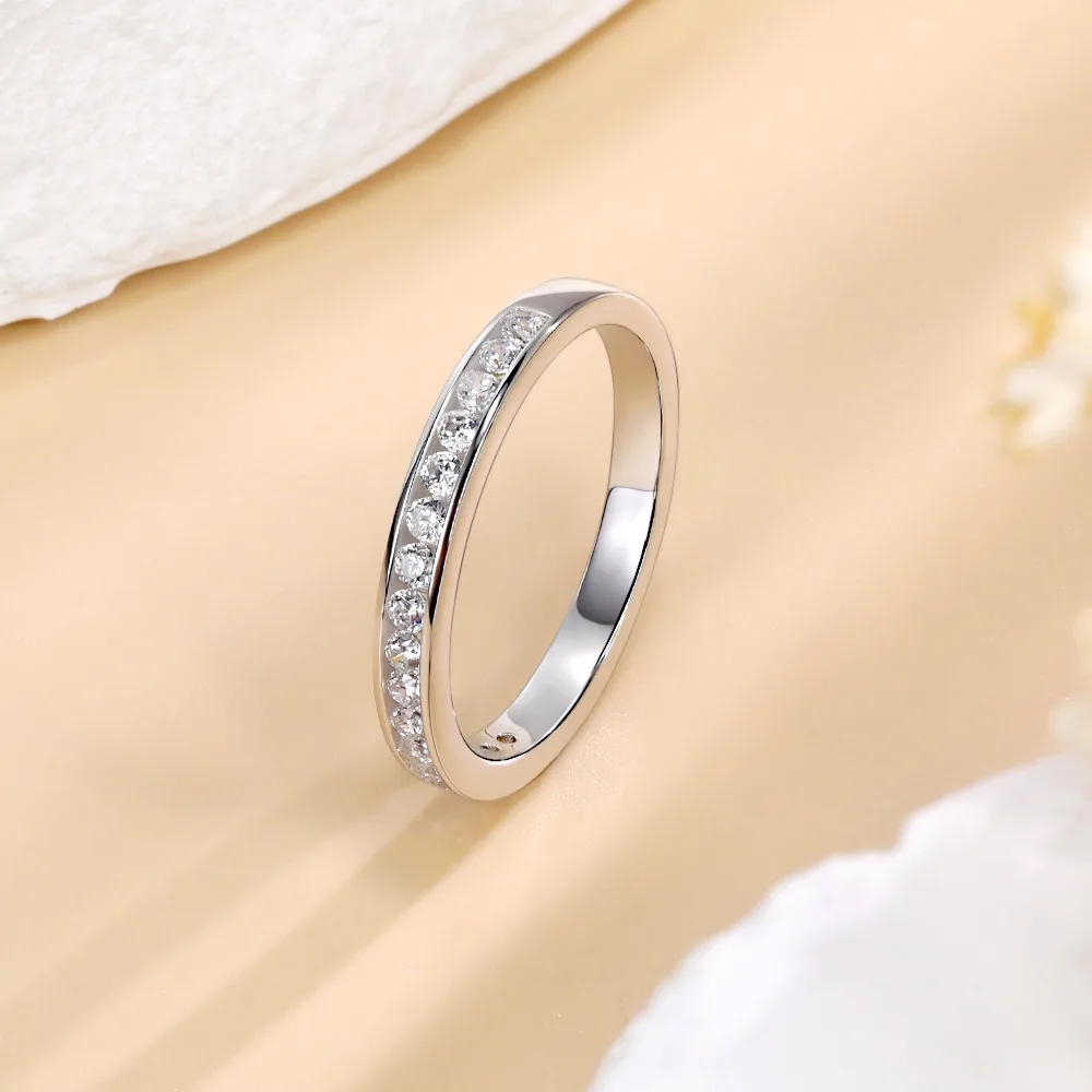 M-JAJA 1.7mm Moissanite Half Eternity Wedding Bands 925 Sterling Silver 18K White Gold Plated D Color Lab Diamond Ring Jewelry