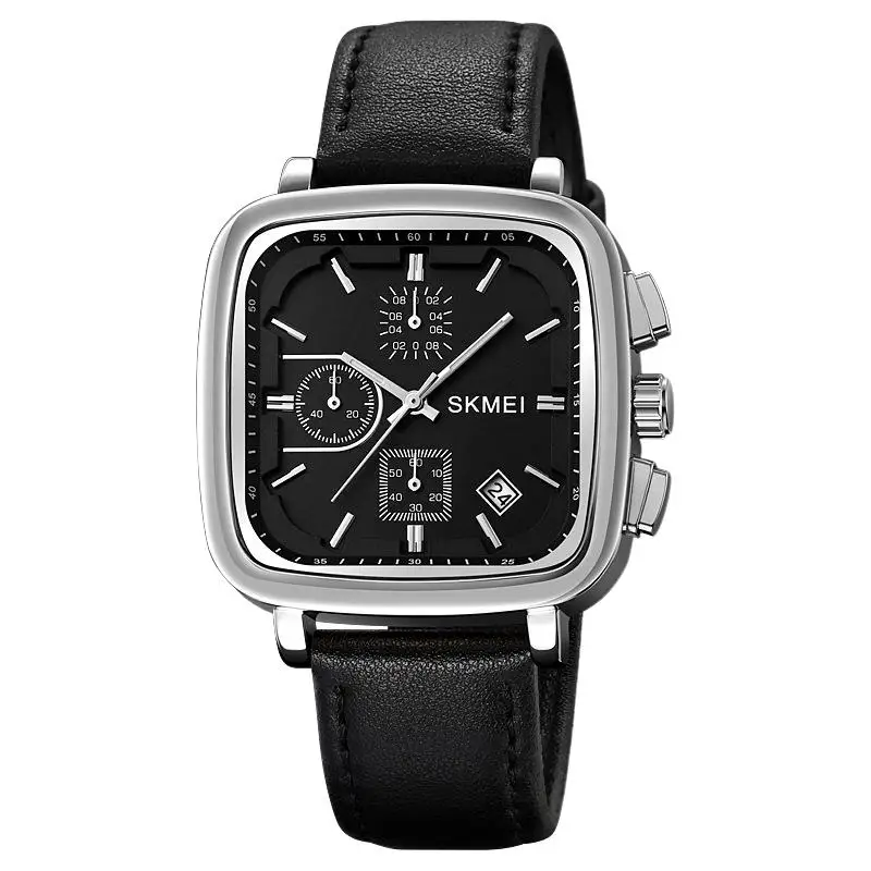 SkmeiGenuine السلع مربع ساعة رجالي كوارتز ساعة مقاوم للماء حزام جلد موضة ساعة رجالي الطلب الكبير ساعة متعددة الوظائف
