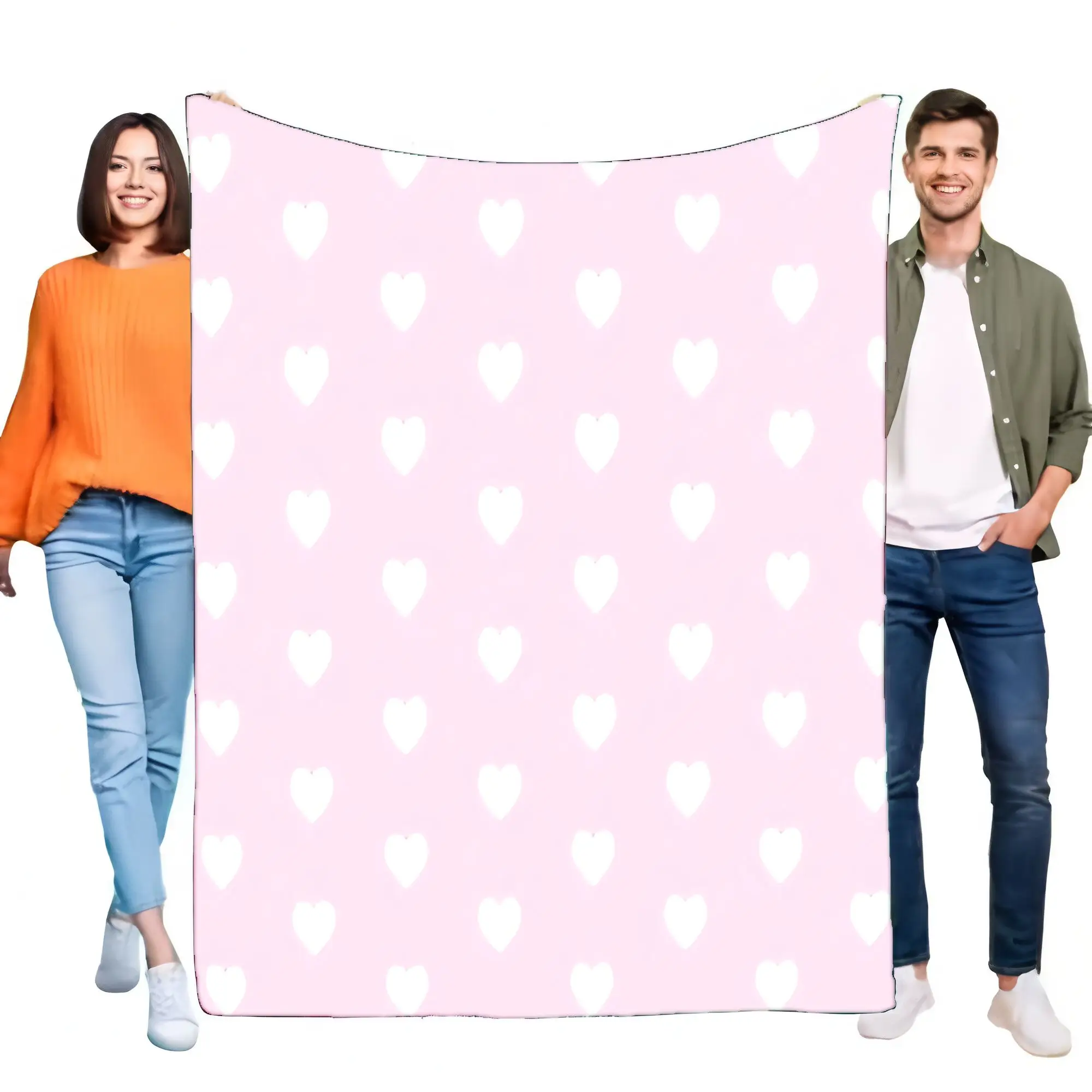 Light Pink Heart Pattern Blanket for Couples Cozy Soft Throw for Bed or Couch Perfect for Gift and Home Decor