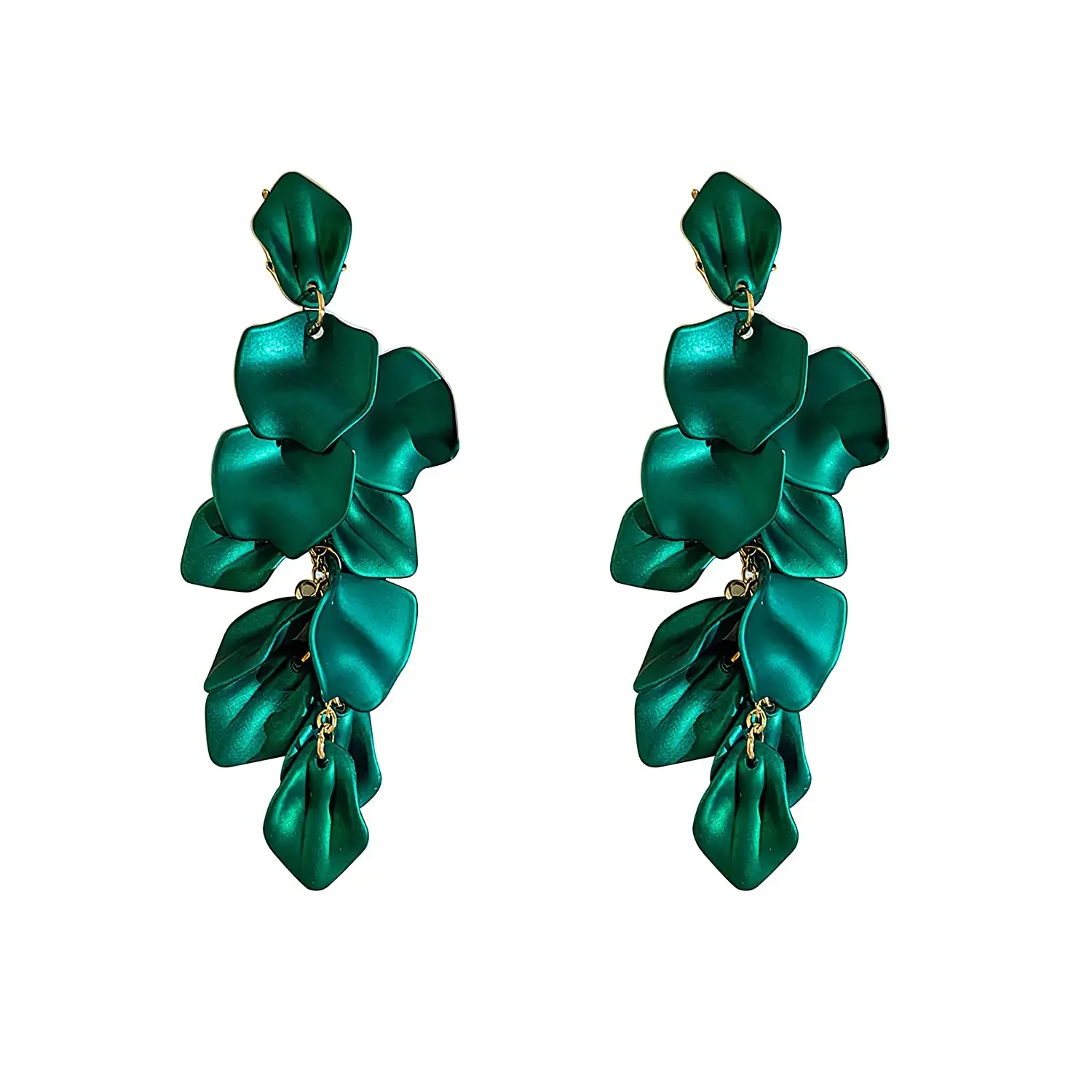 

2023 Dark Green Long Acrylic Rose Petal Earrings Dangle Flower Earrings Drop Statement Floral Tassel Earrings for Women