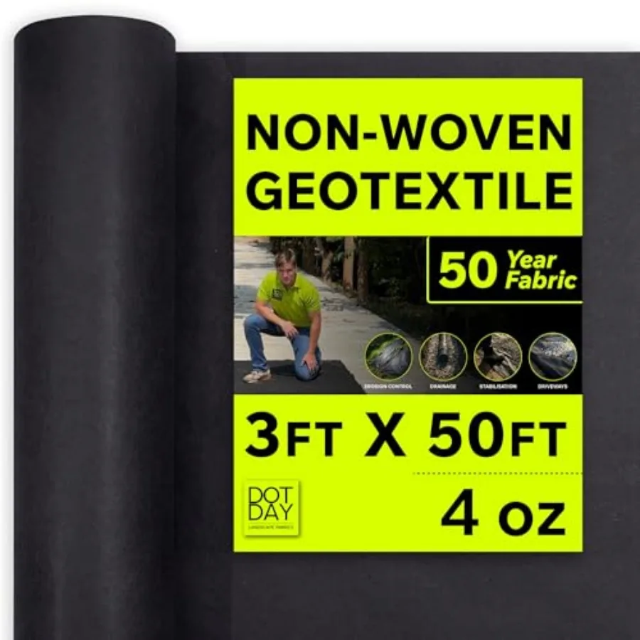 

DOTDAY Terra Geotextile Fabric 4 oz, Non-Woven Landscape Fabric, 3ft x 50ft, UV-Stabilized, Needle-Punched, for French Drains,