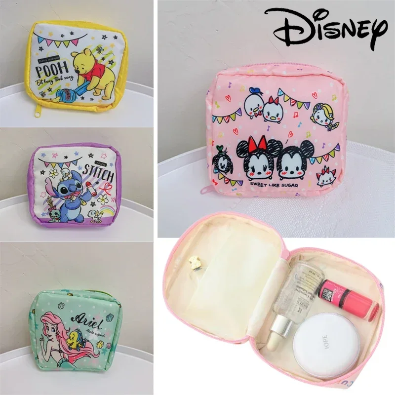 Disney Mickey Mouse Stitch Sanitary Napkin Storage Bag Lady Tampon Organizer Pouch Travel Cosmetics Card Bags Cartoon Coin Purse